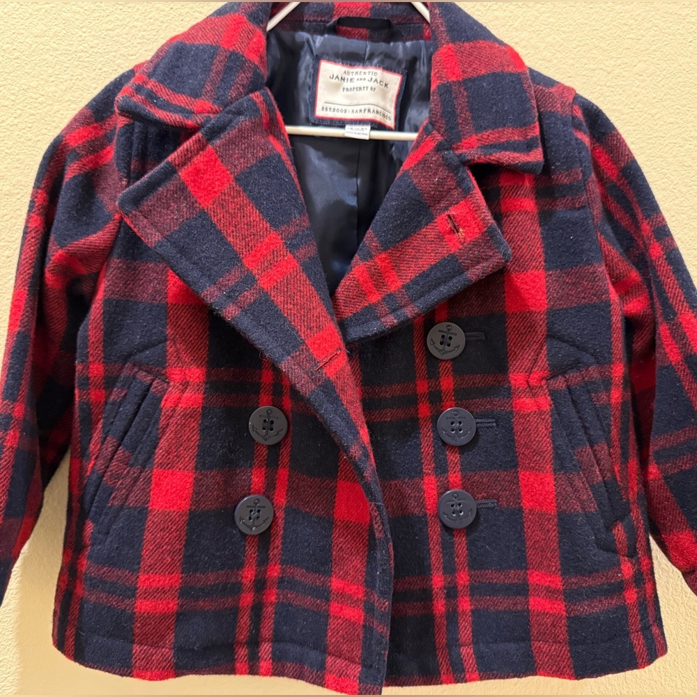 Janie and Jack Red and Blue Peacoat Classic Wool Blend